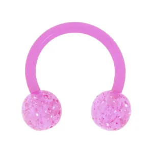 14 Gauge 3/8 Bioplast Pink Glitter Ball Horseshoe Circular Barbell