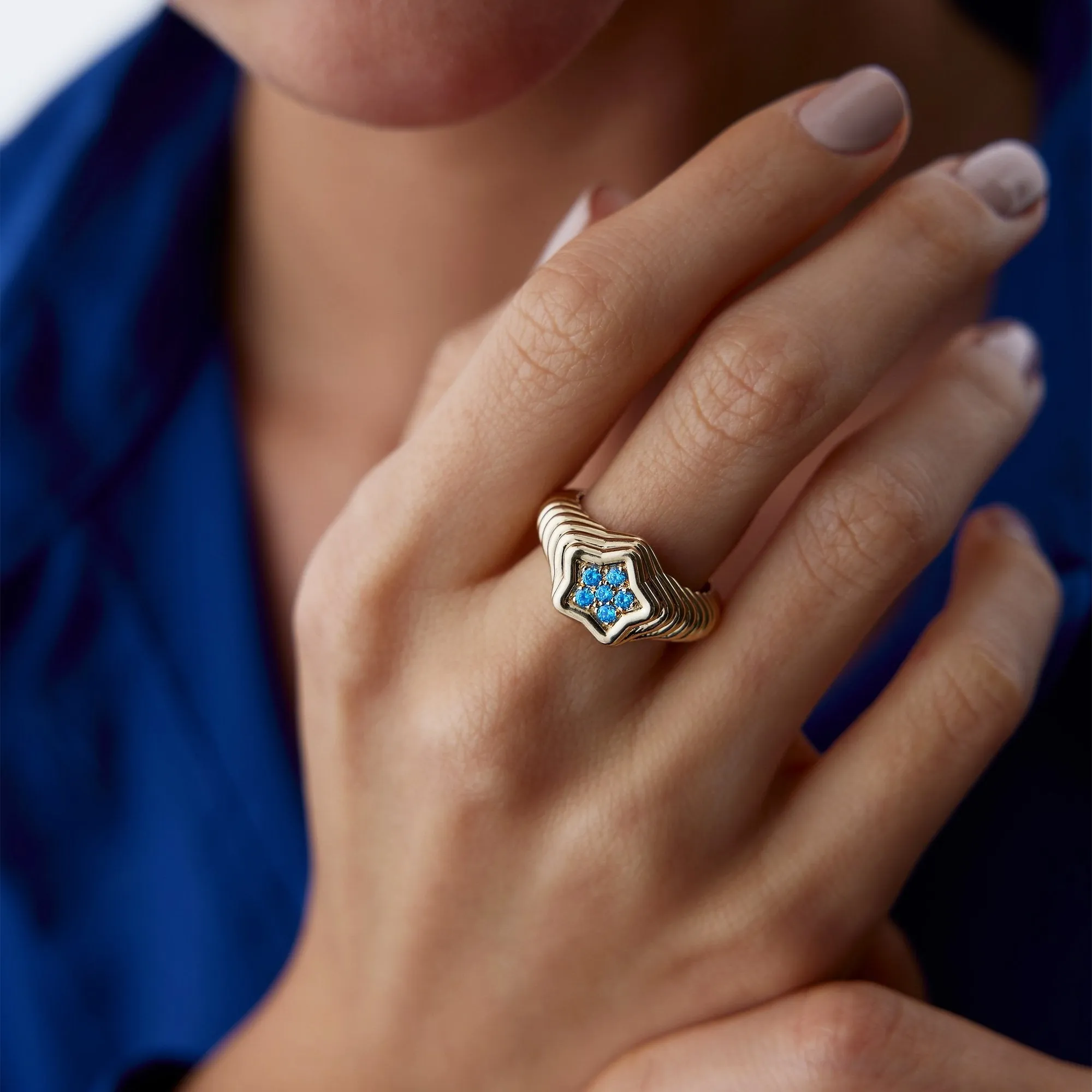 14k Gold Aquamarine Bold Star Ring