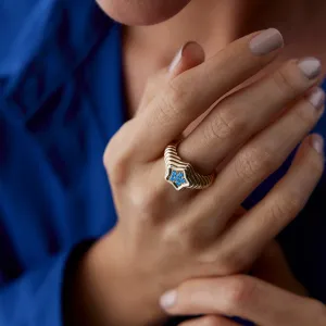 14k Gold Aquamarine Bold Star Ring