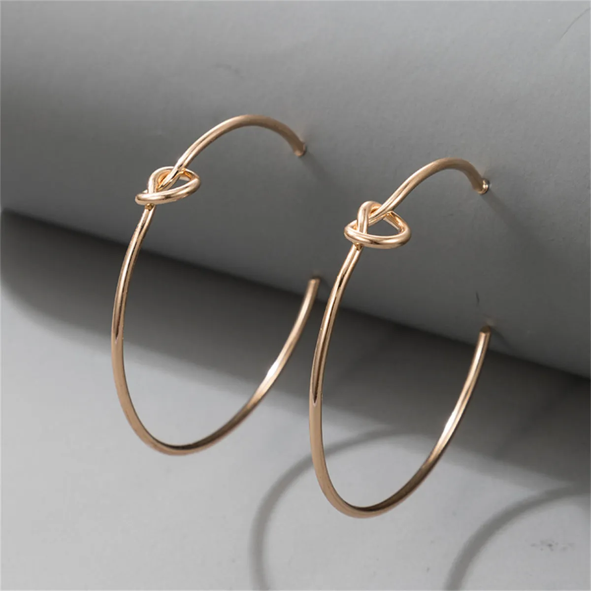18K Gold-Plated Knot-Accent Thin Hoop Earrings