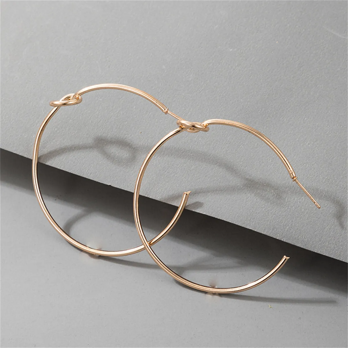 18K Gold-Plated Knot-Accent Thin Hoop Earrings