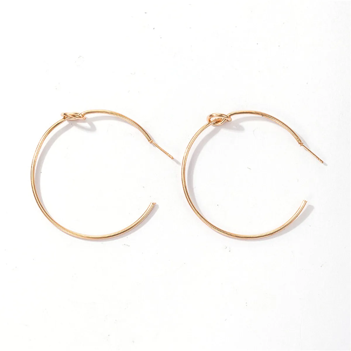 18K Gold-Plated Knot-Accent Thin Hoop Earrings