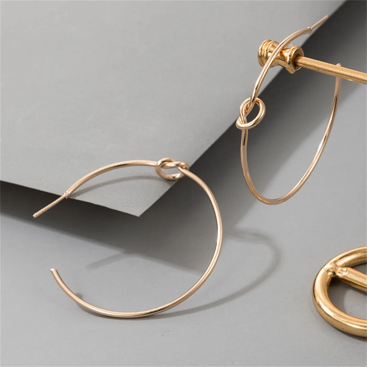 18K Gold-Plated Knot-Accent Thin Hoop Earrings