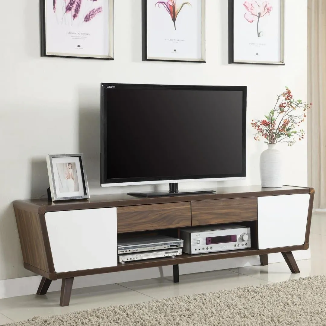 2-Drawer TV Console Dark Walnut and Glossy White