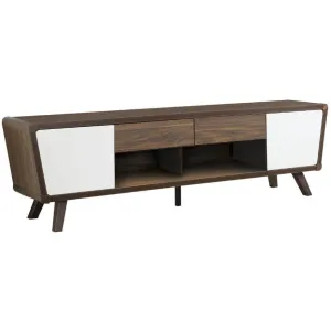 2-Drawer TV Console Dark Walnut and Glossy White