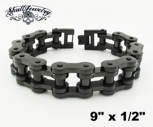 9" x 1/2" BLACK Stainless Steel Motorcycle Bracelet (#805L)