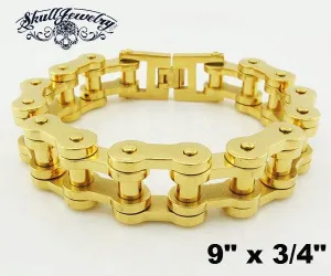 9" x 3/4" Gold Tone Stainless Steel Motorcycle Bracelet (807XXL)