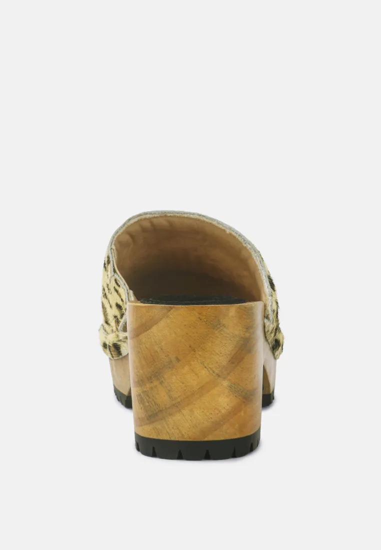 Acer Fine Suede Printed Leopard Clogs Slides In Beige By Ruw