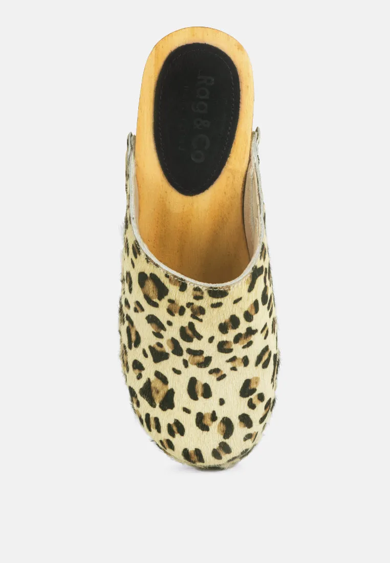 Acer Fine Suede Printed Leopard Clogs Slides In Beige By Ruw