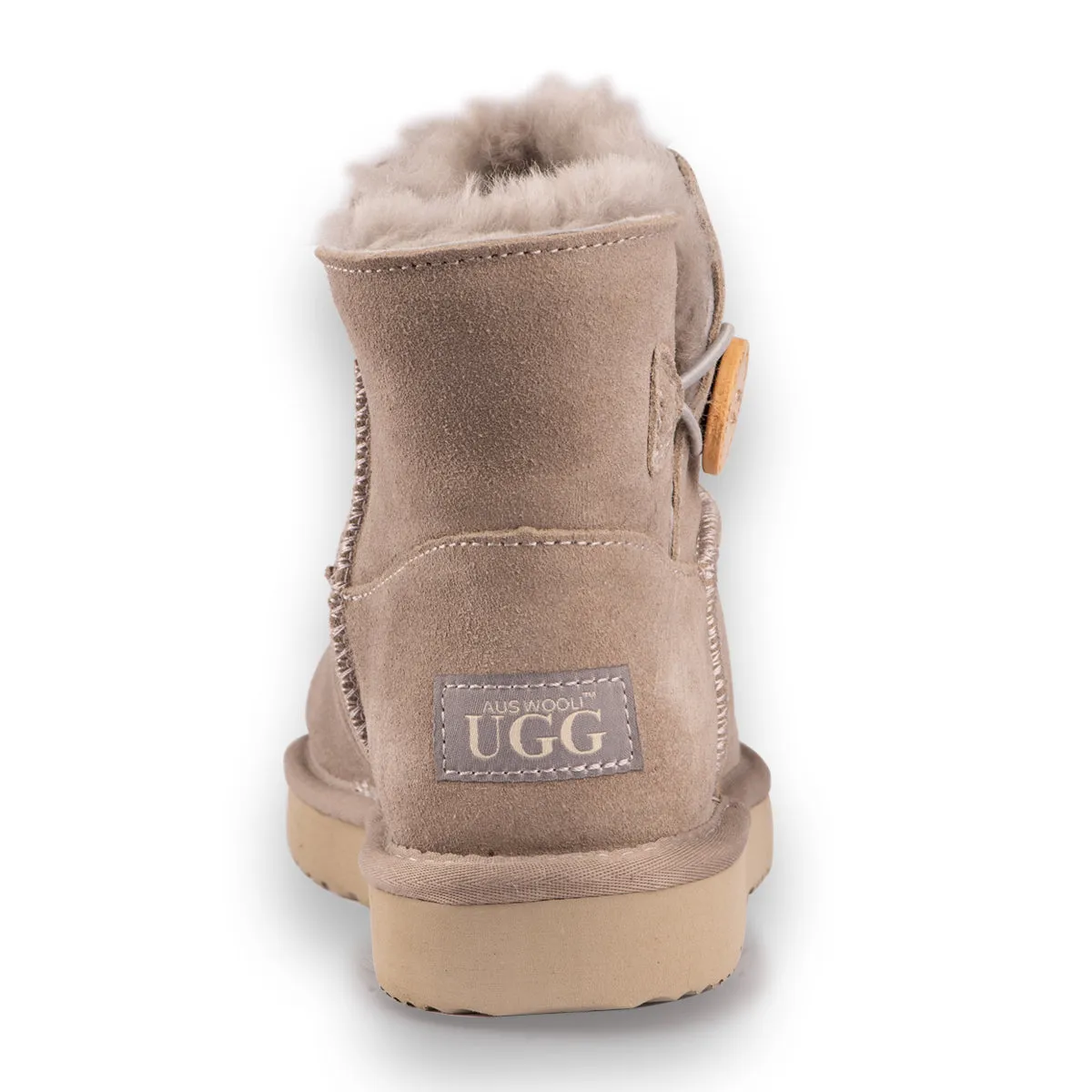 AUS WOOLI UGG SHORT SHEEPSKIN BUTTON BOOT - LIGHTGREY