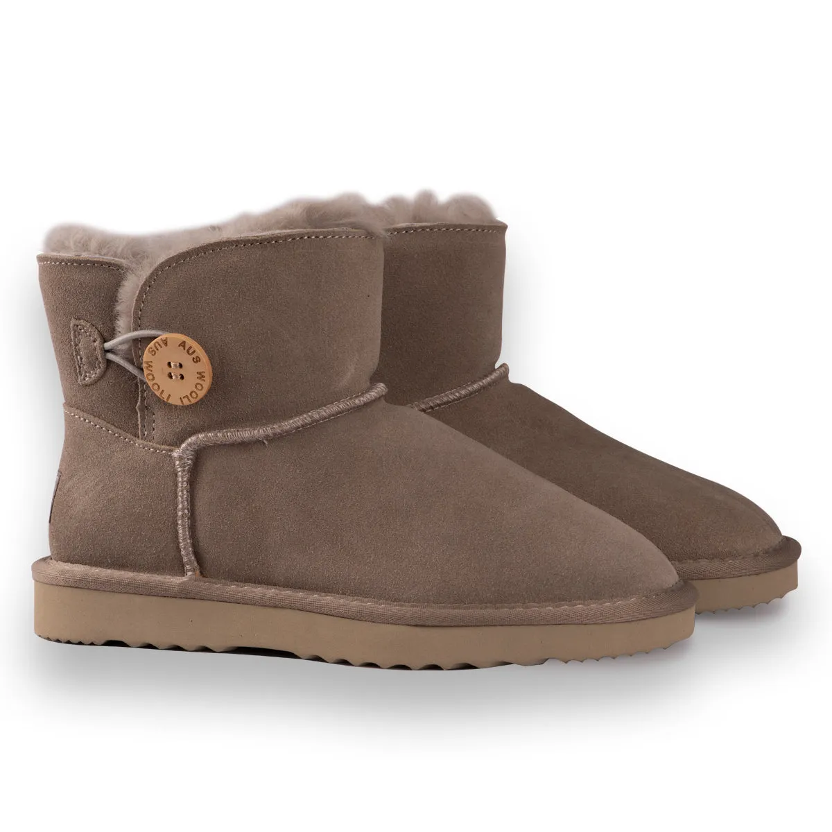 AUS WOOLI UGG SHORT SHEEPSKIN BUTTON BOOT - LIGHTGREY
