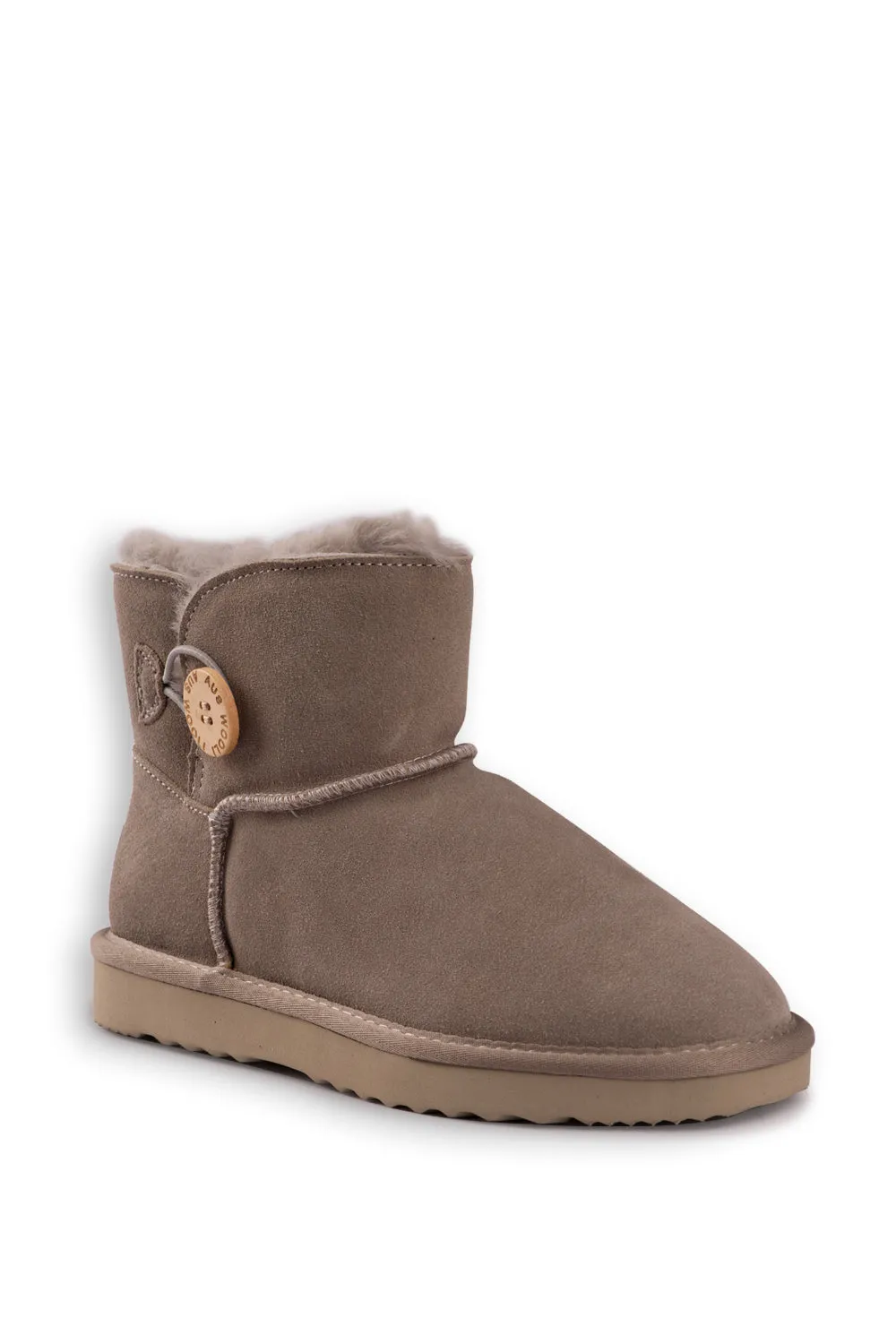 AUS WOOLI UGG SHORT SHEEPSKIN BUTTON BOOT - LIGHTGREY