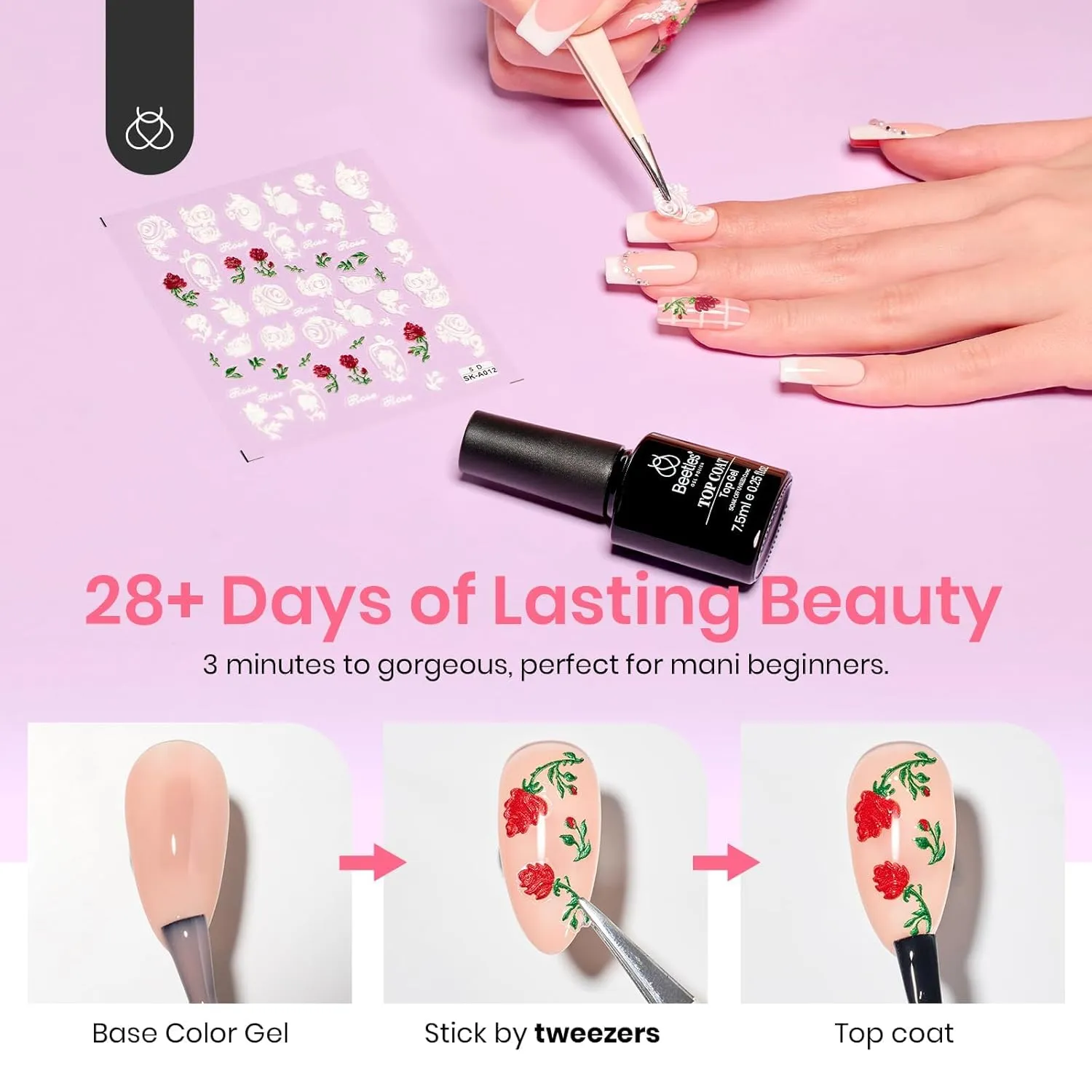 Beetles 5D Nail Stickers with Gel Top Coat #006 | 7.5ML