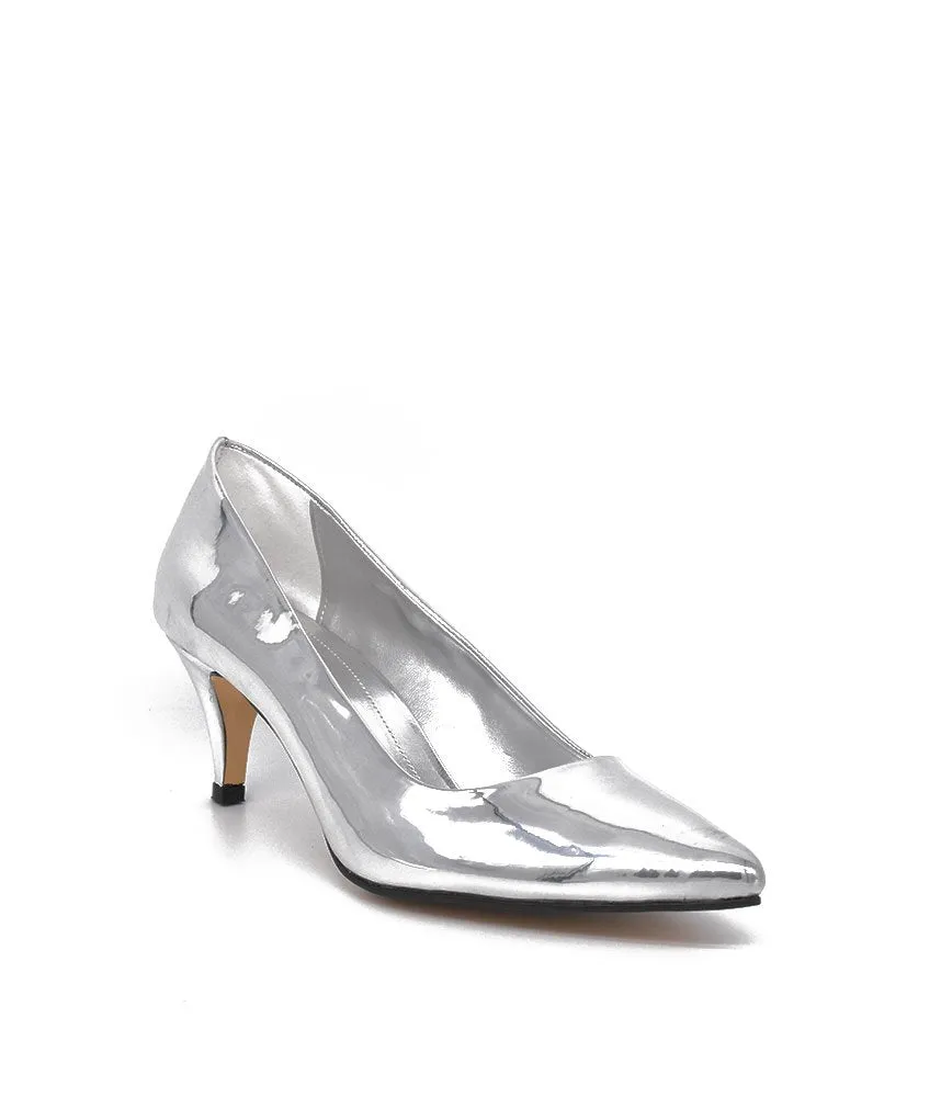 Belle &amp; Lucy Stylish Metallic Silver Midi Heels