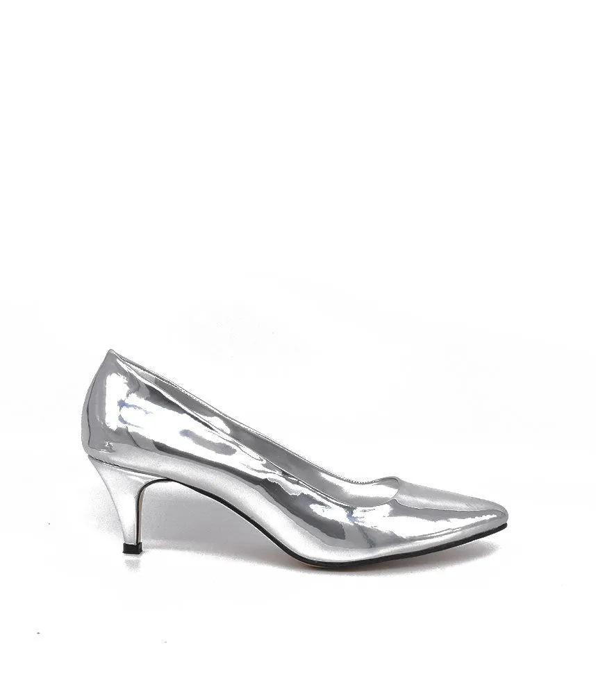 Belle &amp; Lucy Stylish Metallic Silver Midi Heels