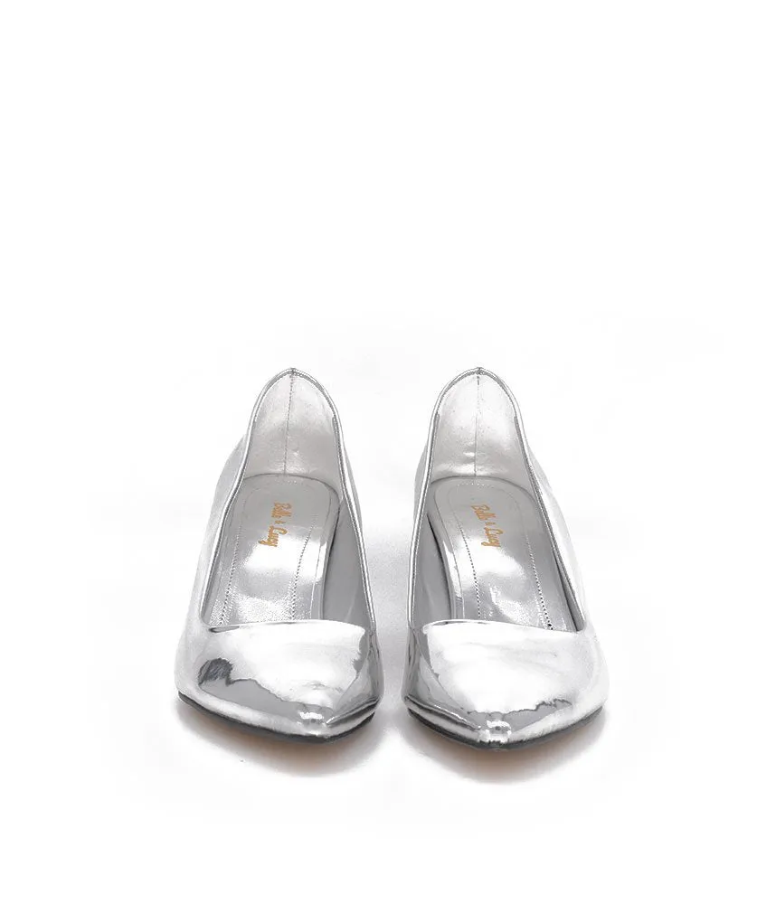 Belle &amp; Lucy Stylish Metallic Silver Midi Heels