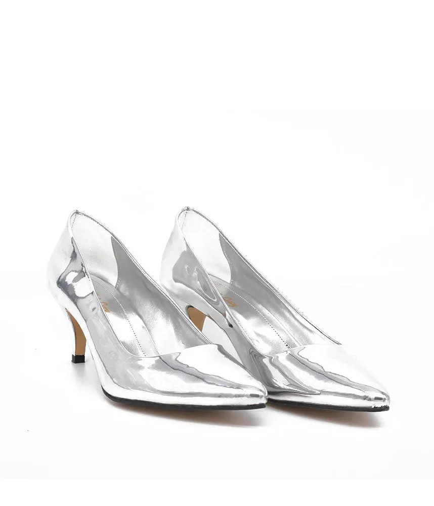 Belle &amp; Lucy Stylish Metallic Silver Midi Heels
