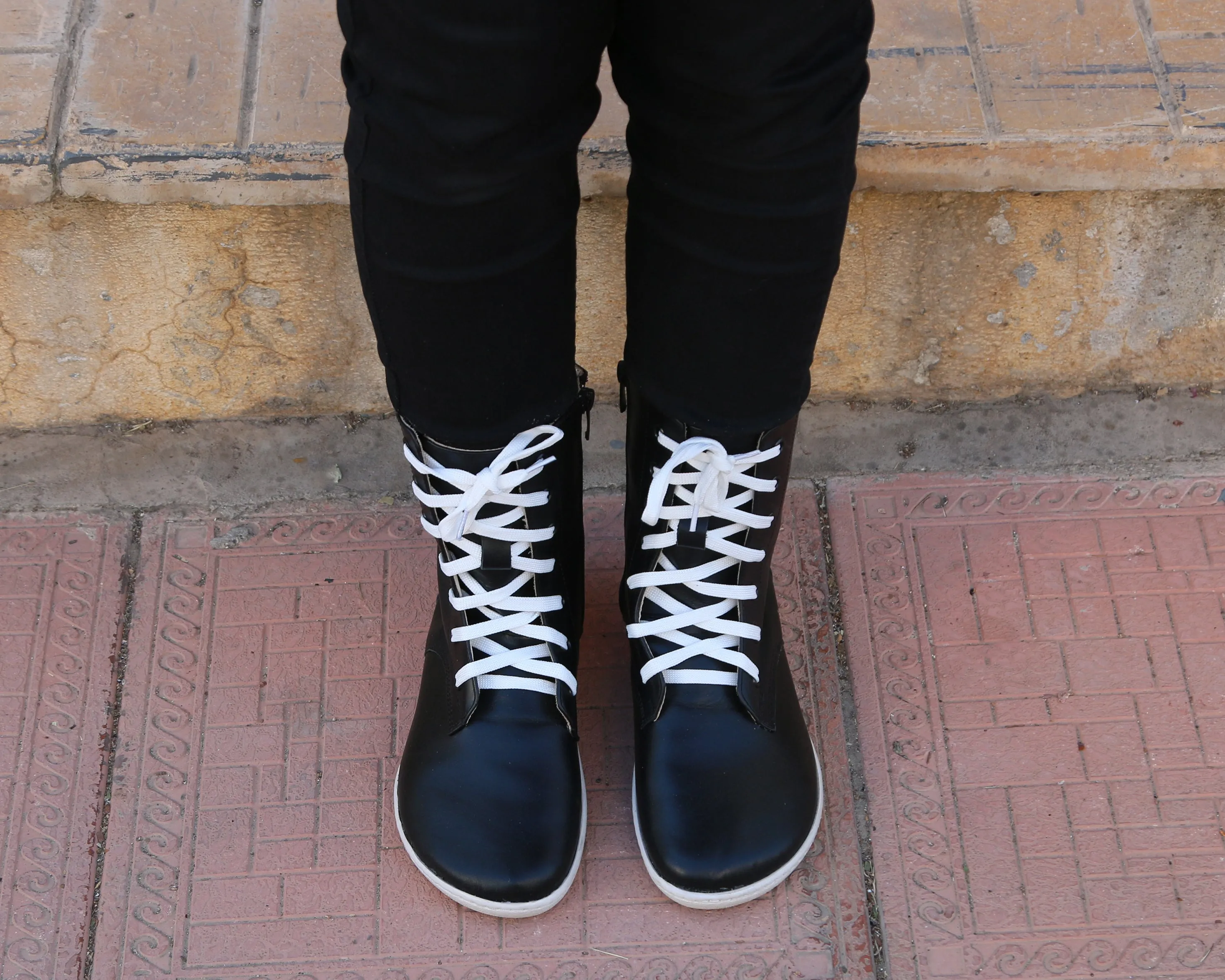 Black Long Zipper Boots Wide Barefoot Shoes Smooth Leather Handmade 6mm Rubber Outsole