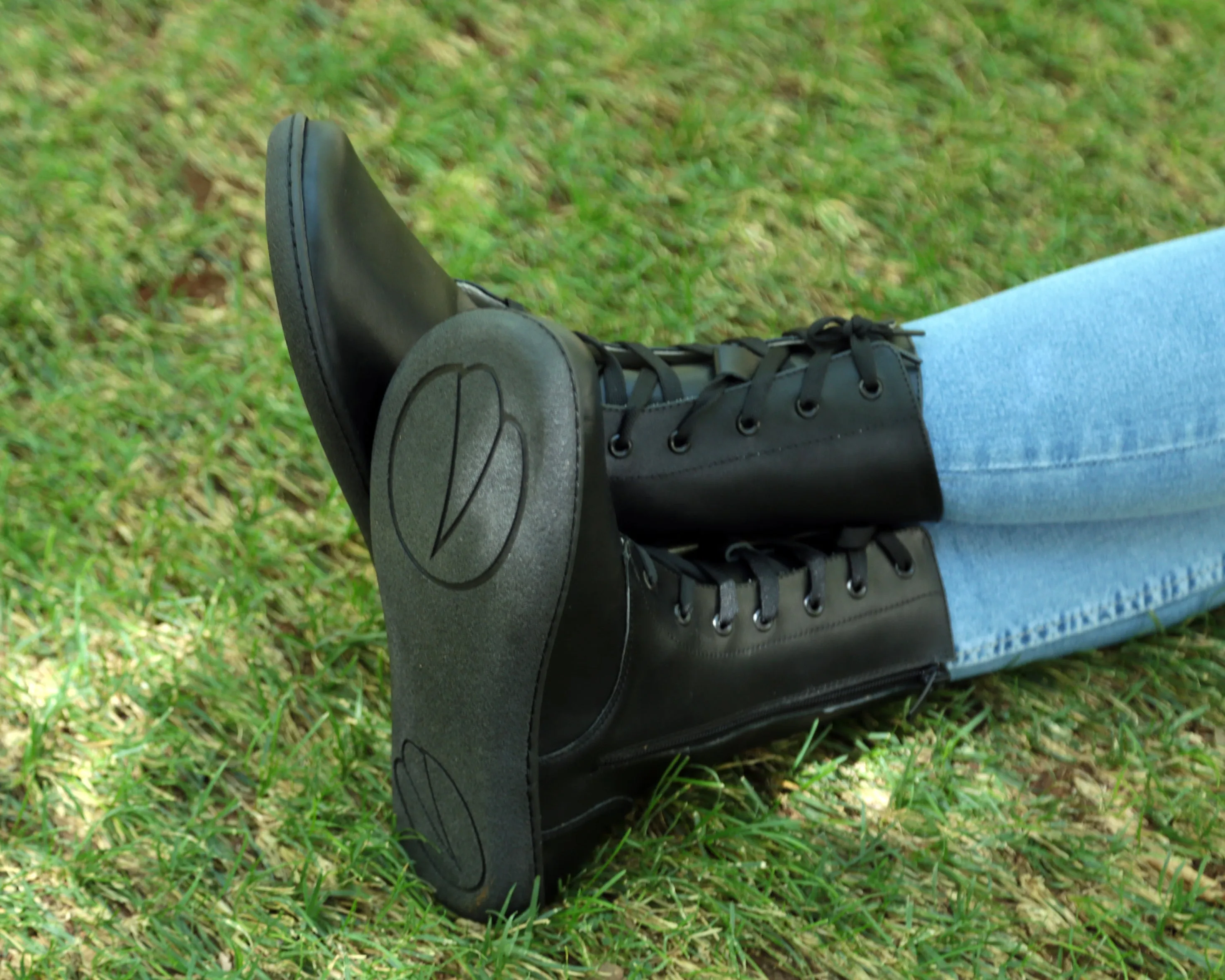 Black Long Zipper Boots Wide Barefoot Shoes Smooth Leather Handmade 6mm Rubber Outsole