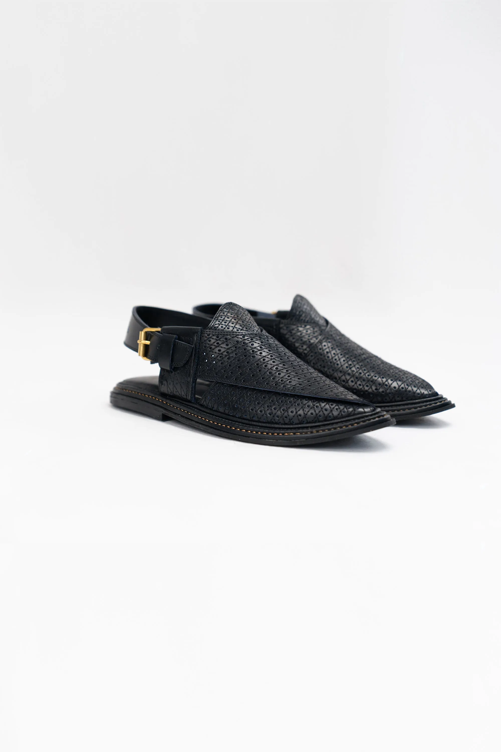 Black Perforated Leather Sandal