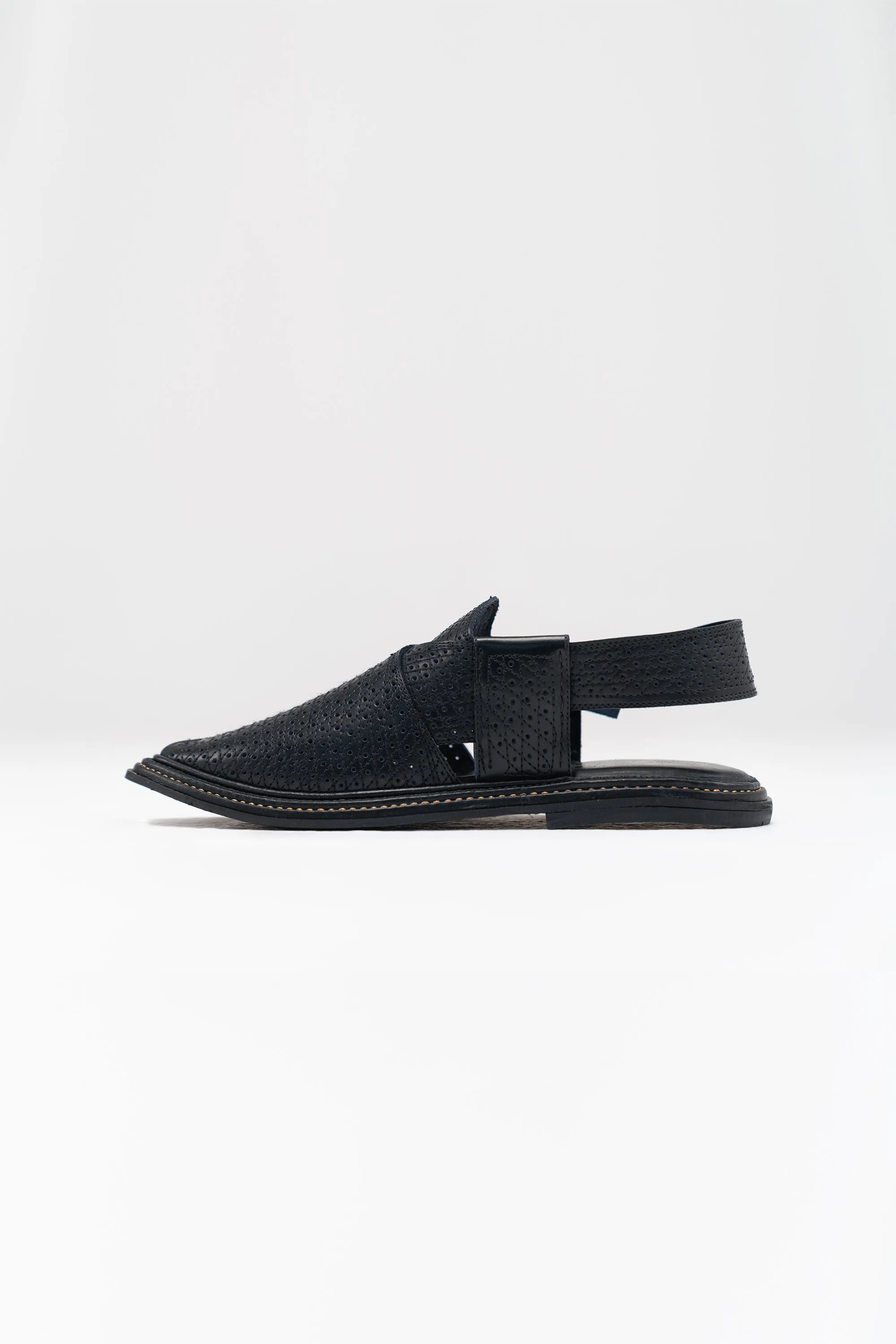 Black Perforated Leather Sandal