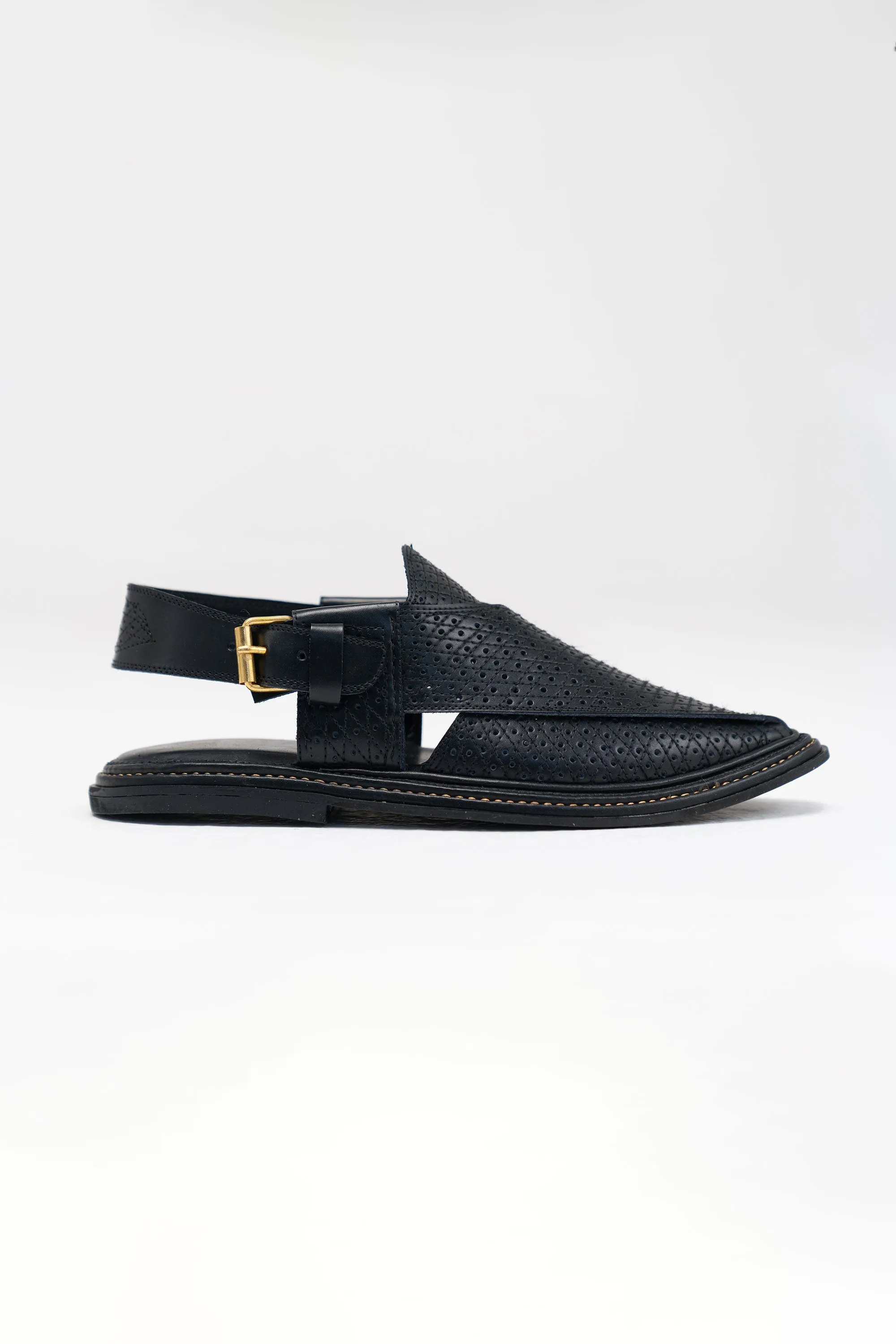 Black Perforated Leather Sandal