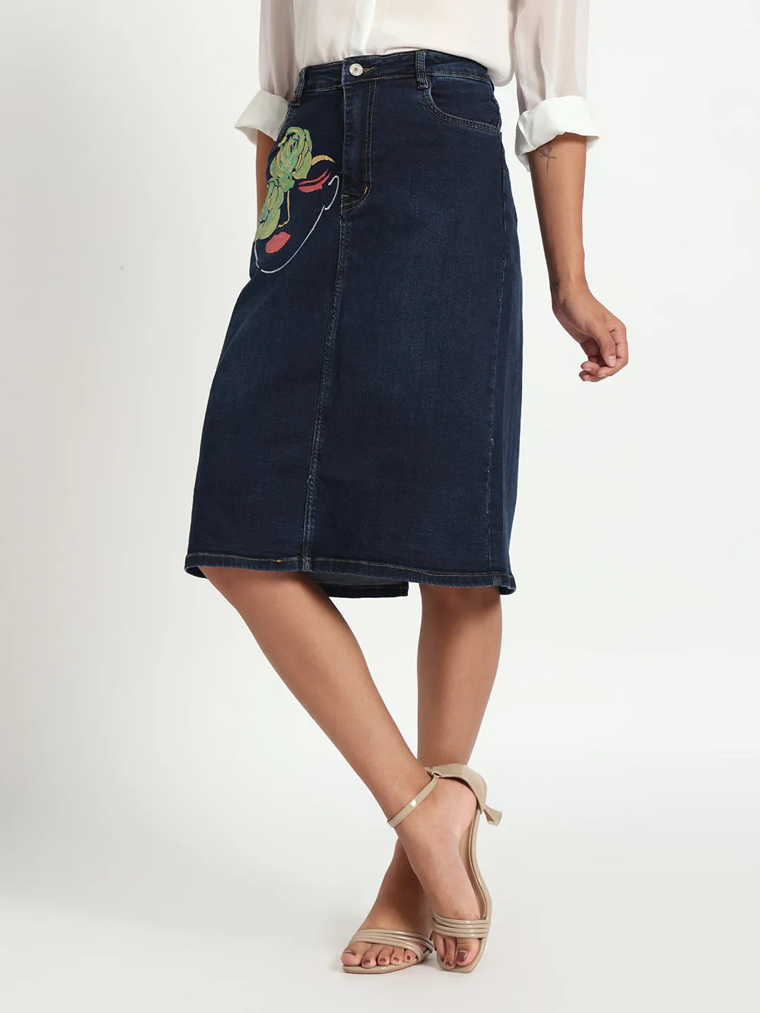 Bloom with Grace Hand-Painted Denim Skirt
