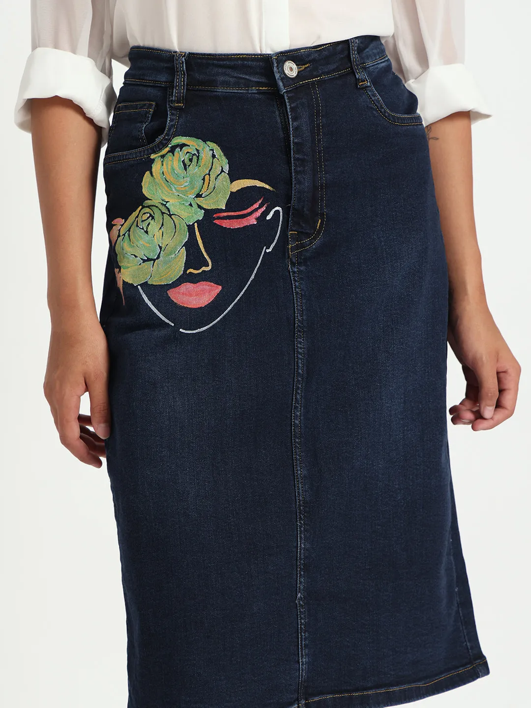 Bloom with Grace Hand-Painted Denim Skirt