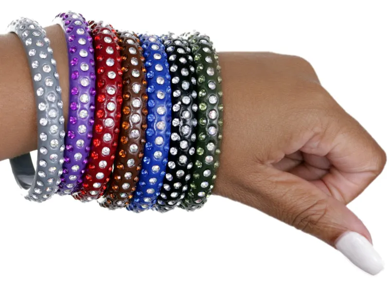 Blue Triple Row Rhinestone Bangle Bracelet