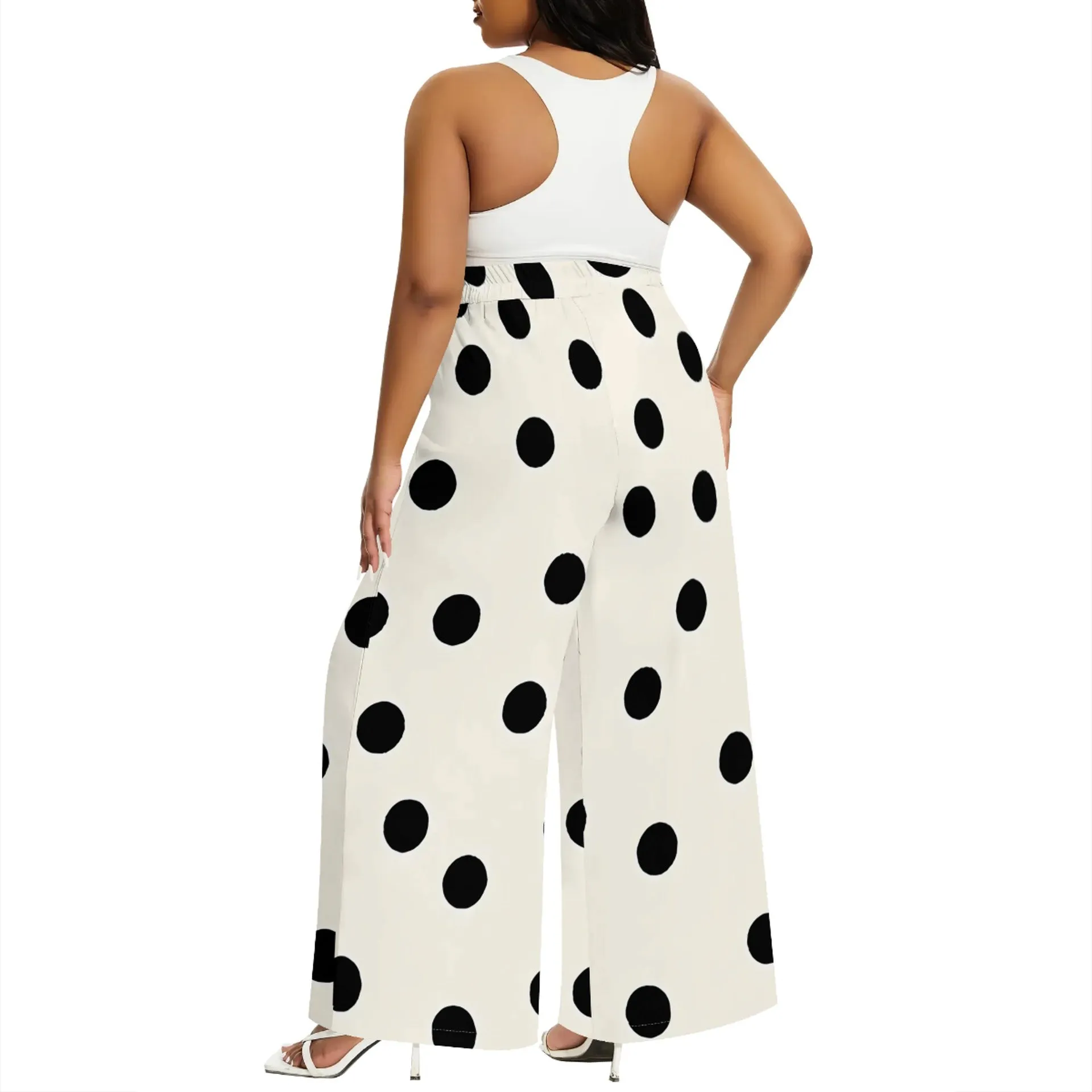 Bold Circular Print Wide-Leg Casual Pants