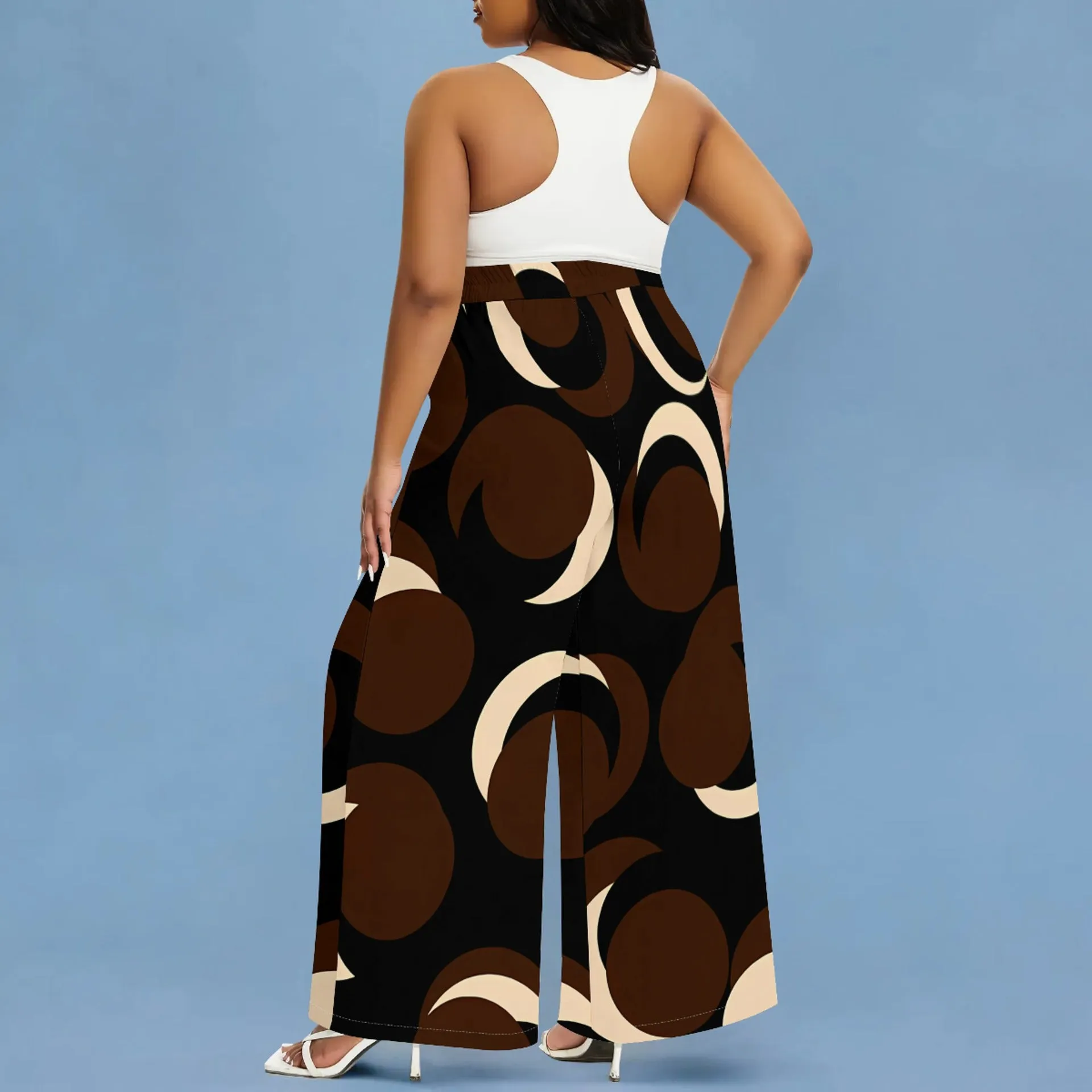 Bold Circular Print Wide-Leg Casual Pants