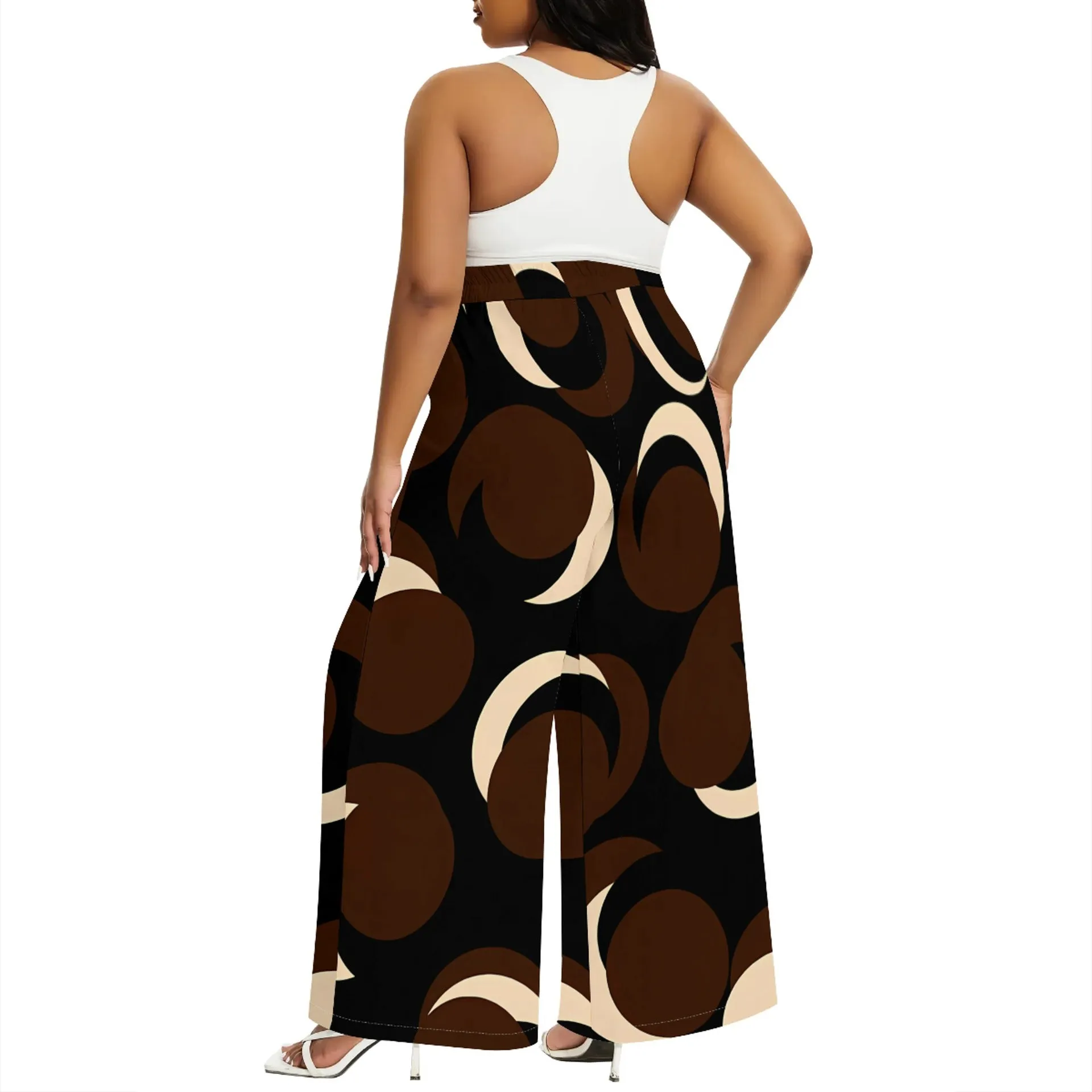 Bold Circular Print Wide-Leg Casual Pants