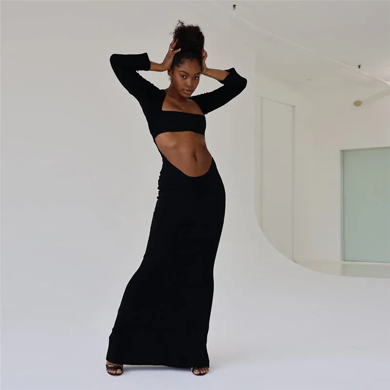 Bold Cutout Long Sleeve Maxi Dress for Edgy Sophistication