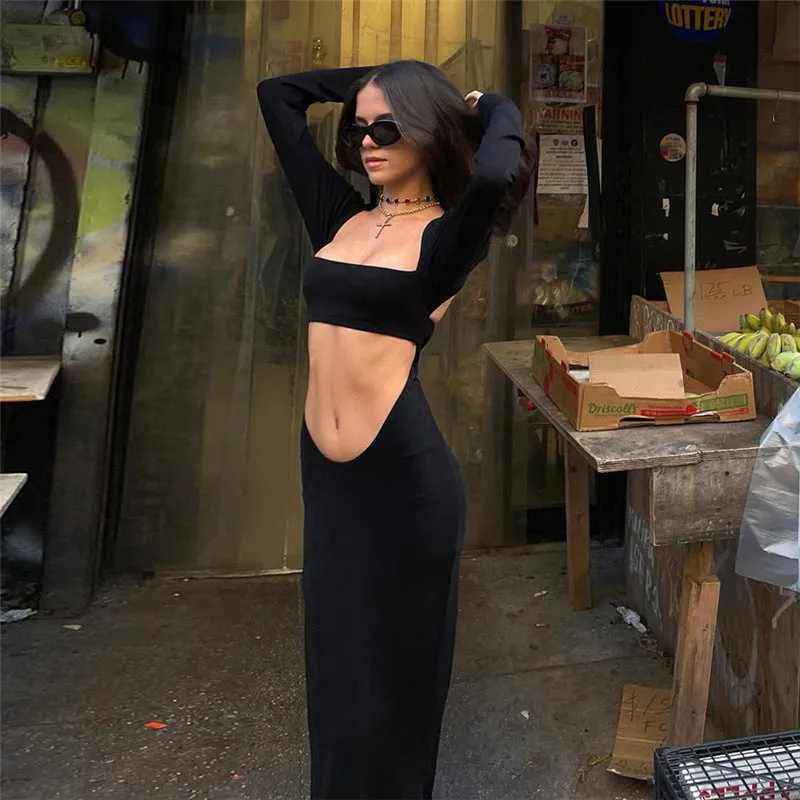 Bold Cutout Long Sleeve Maxi Dress for Edgy Sophistication