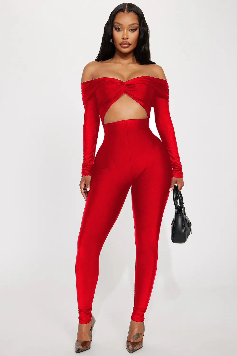 Bold Off-Shoulder Long Sleeve Hollow Out Slim-Fit Jumpsuit
