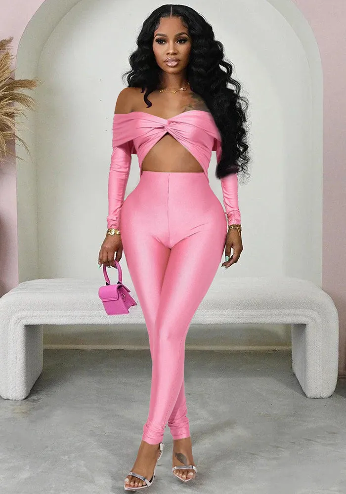 Bold Off-Shoulder Long Sleeve Hollow Out Slim-Fit Jumpsuit