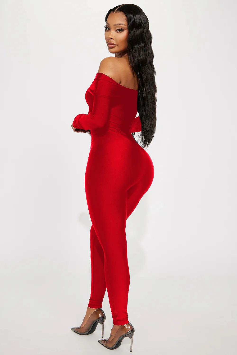 Bold Off-Shoulder Long Sleeve Hollow Out Slim-Fit Jumpsuit