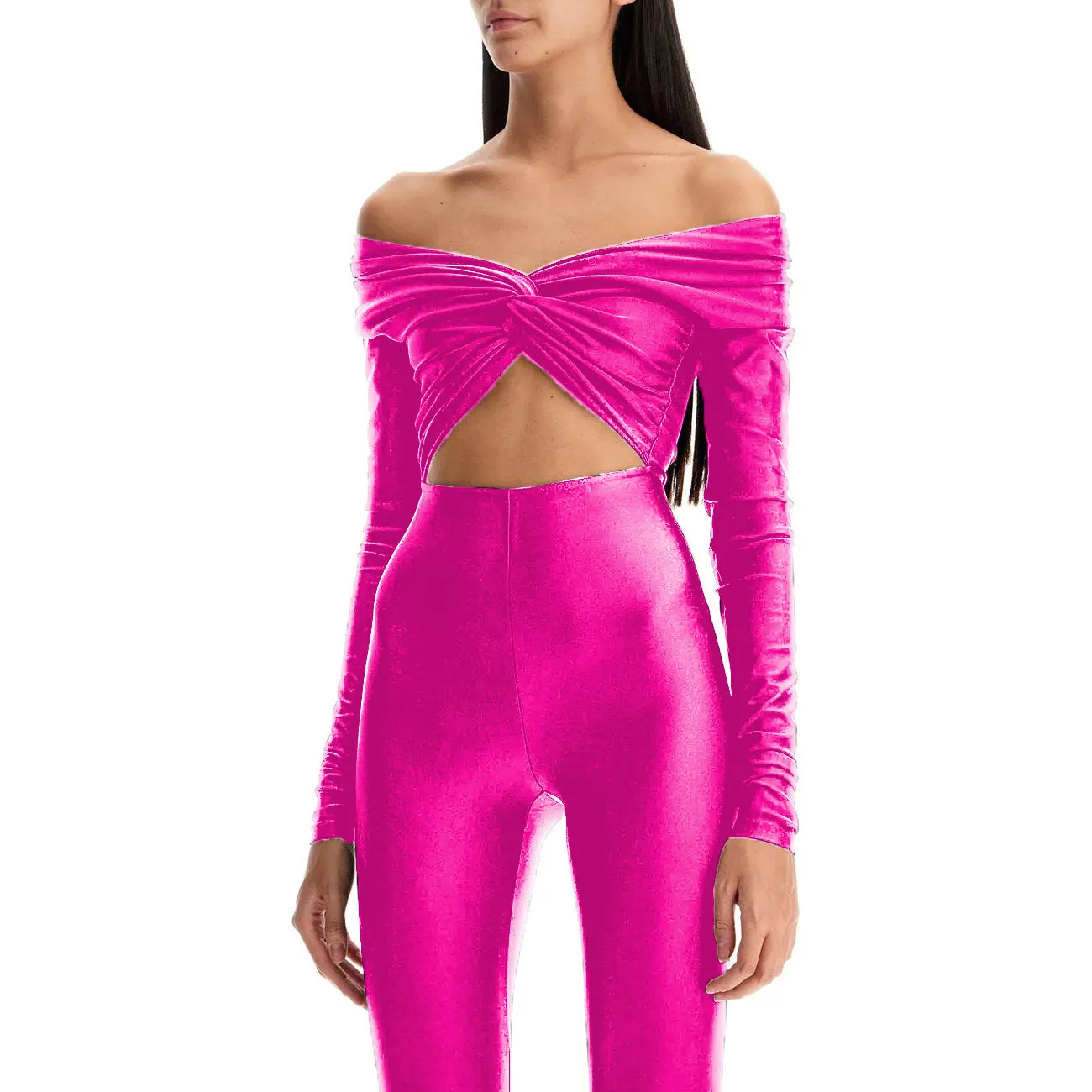 Bold Off-Shoulder Long Sleeve Hollow Out Slim-Fit Jumpsuit