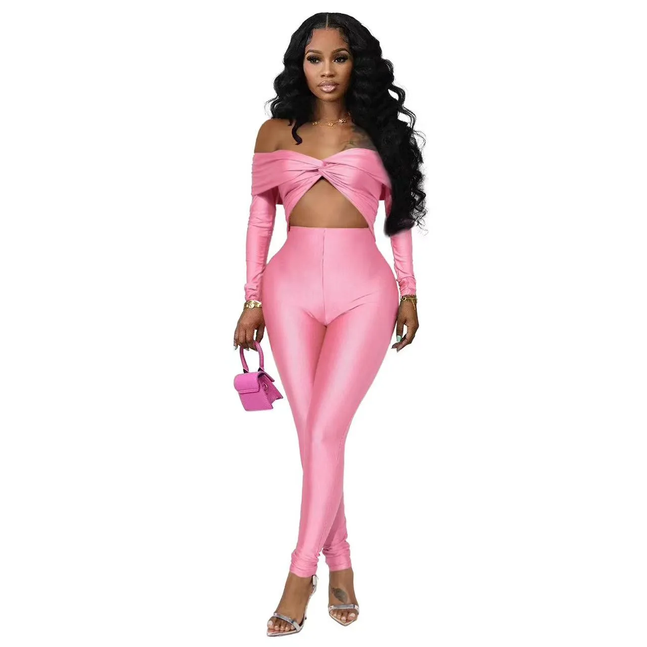 Bold Off-Shoulder Long Sleeve Hollow Out Slim-Fit Jumpsuit