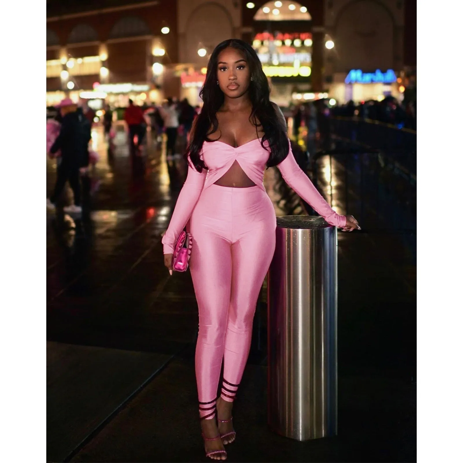 Bold Off-Shoulder Long Sleeve Hollow Out Slim-Fit Jumpsuit