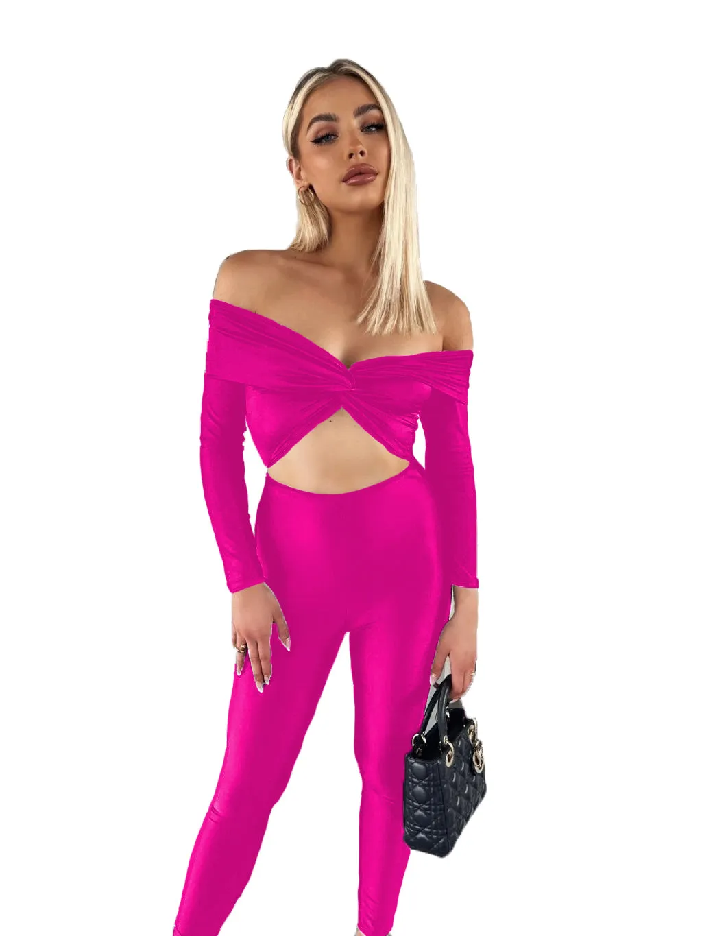 Bold Off-Shoulder Long Sleeve Hollow Out Slim-Fit Jumpsuit