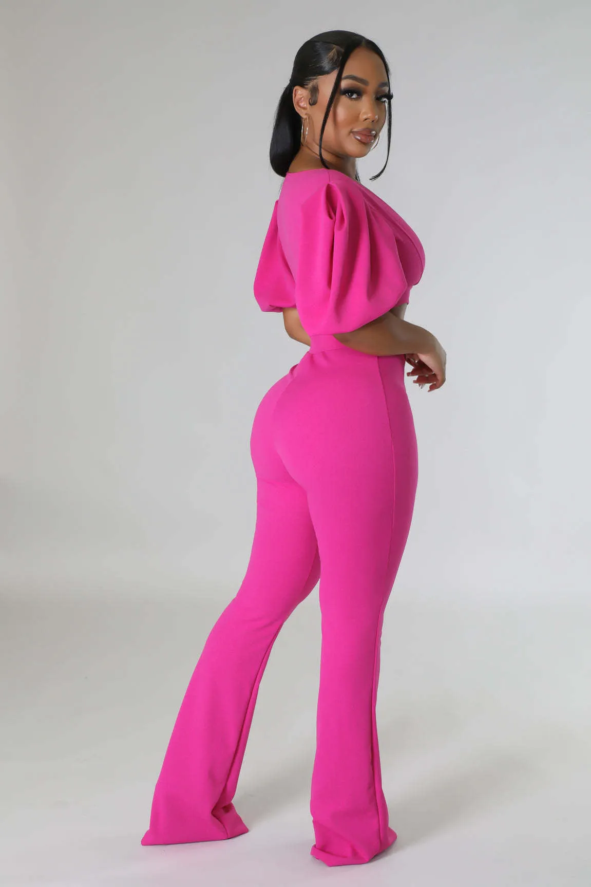 Bold Radiance Lantern Sleeve Crop Top and Flared Pants Set