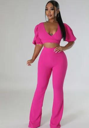 Bold Radiance Lantern Sleeve Crop Top and Flared Pants Set