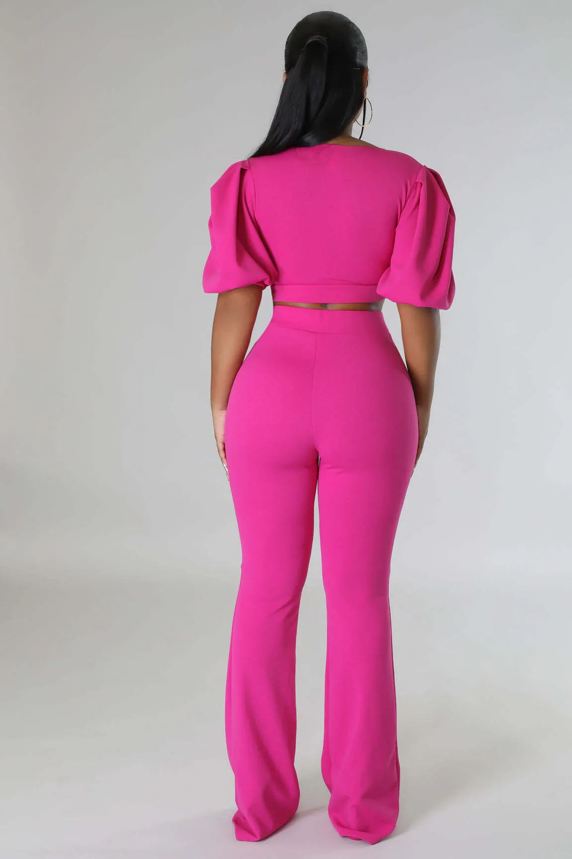 Bold Radiance Lantern Sleeve Crop Top and Flared Pants Set