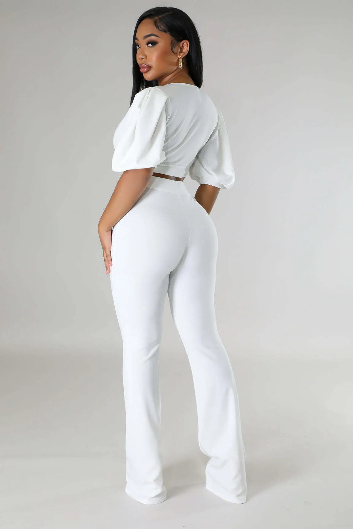 Bold Radiance Lantern Sleeve Crop Top and Flared Pants Set