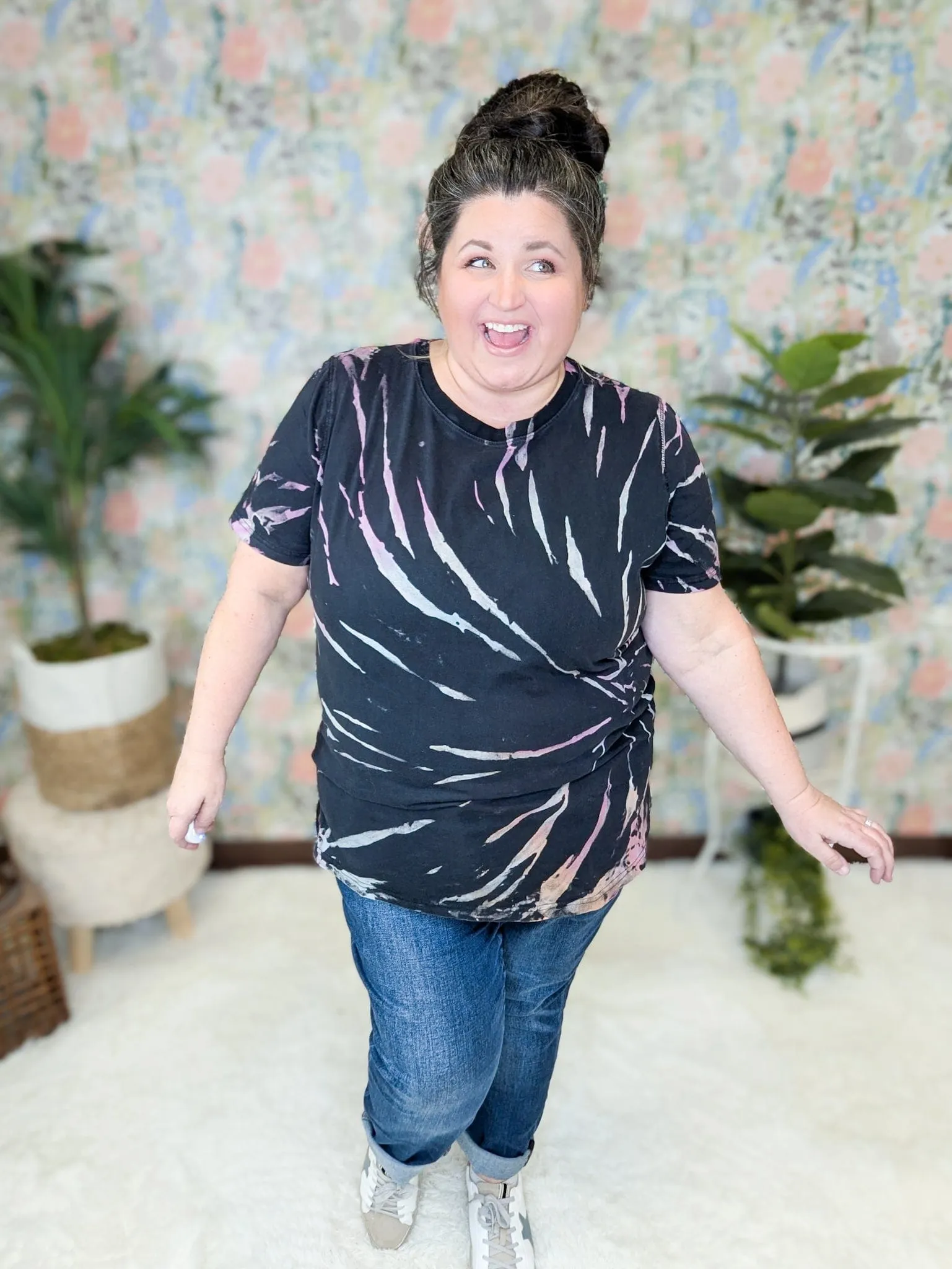 Brigit Black Boxy Tee in Multi Tiedye
