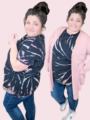 Brigit Black Boxy Tee in Multi Tiedye