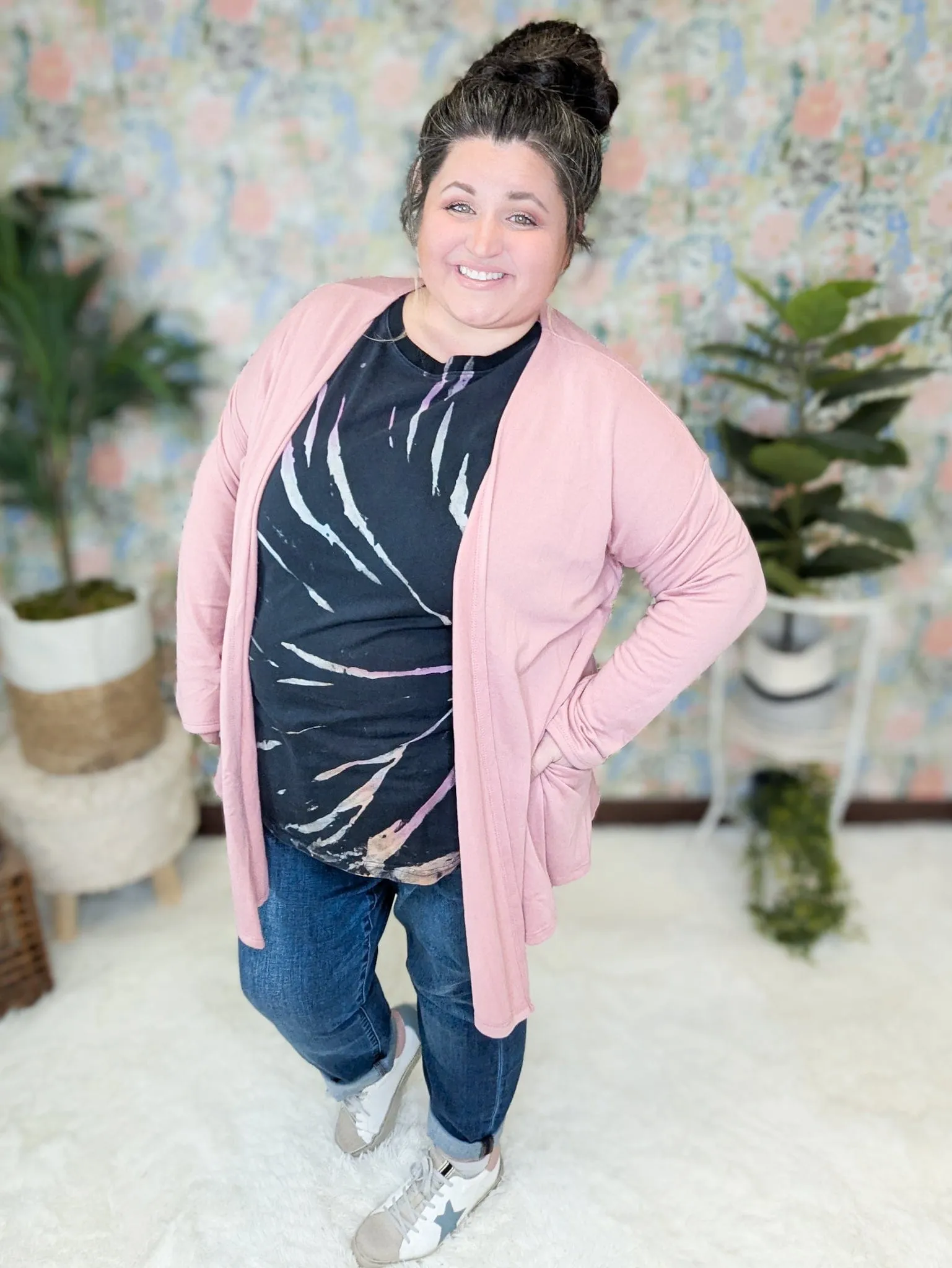Brigit Black Boxy Tee in Multi Tiedye