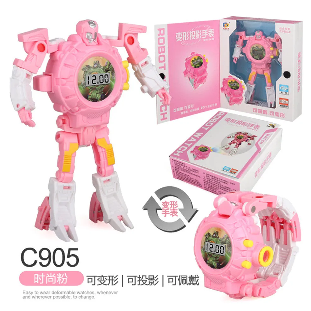 Cartoon Watch Toy Deformation Robot Electronic with Project Children's Toys Blue belt projection