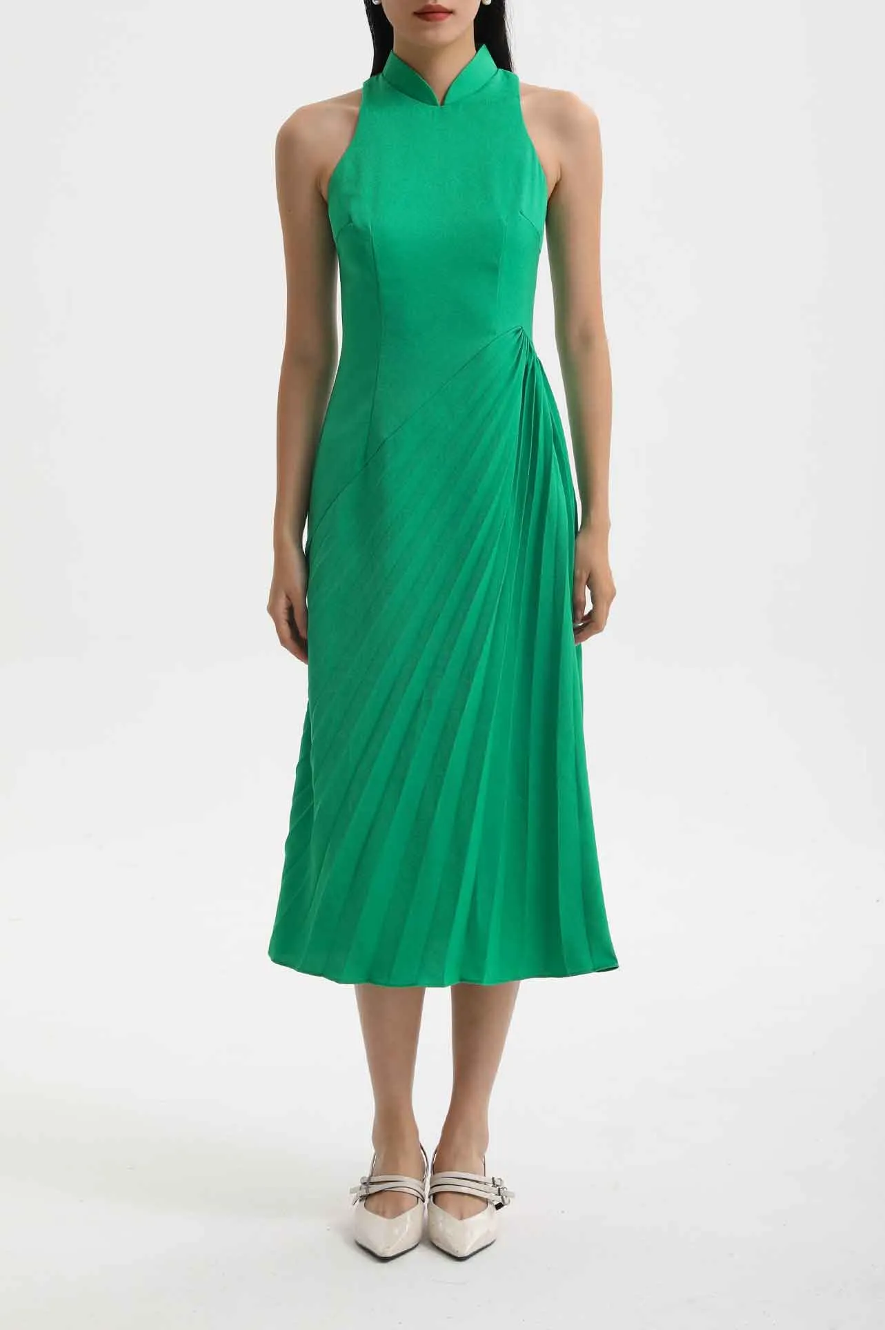 CHEONGSAM DRESS WITH PLEATS SKIRT